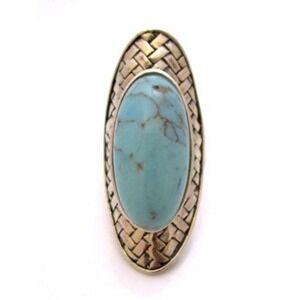 Huge Oval Turquoise Gemstone Signed CFJ Thai Sterling Silver Ring*Size‎ 7.25
